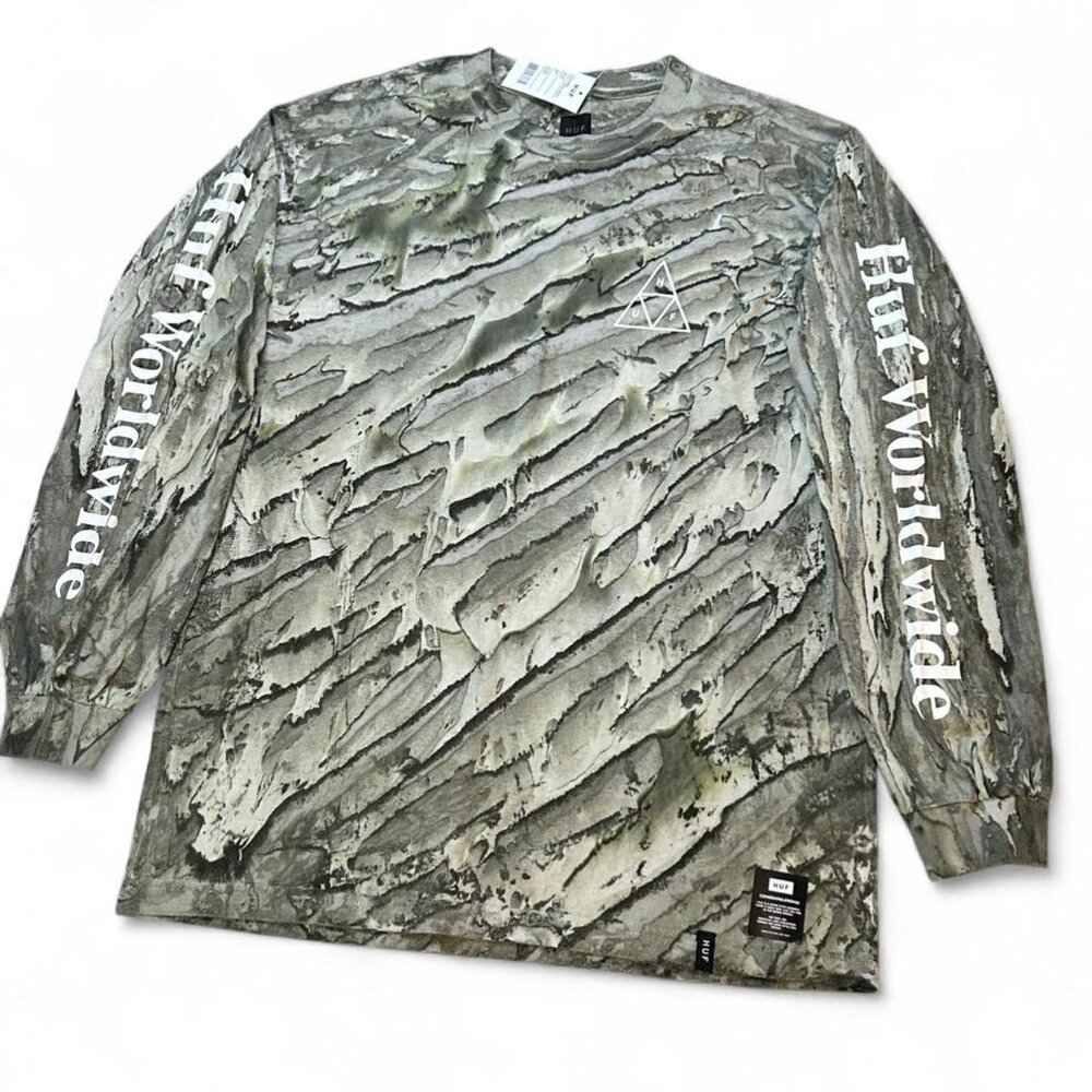 HUF Worldwide Warped Camo Long Sleeve Tie Dye Streetwear Marble Wash Shirt